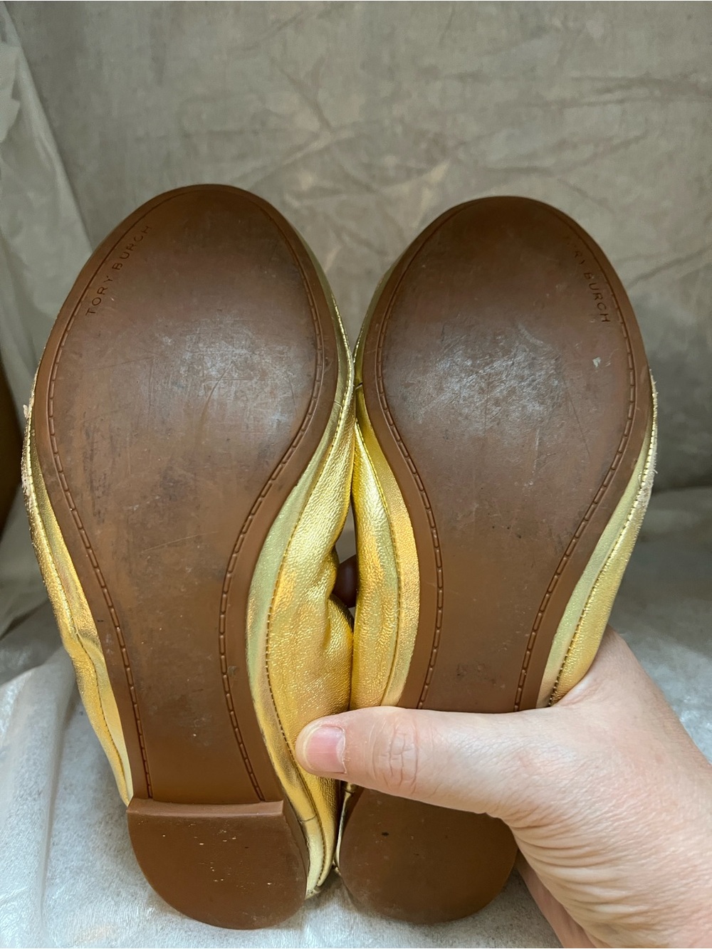 Tory Burch Shimmery Gold Foldable Ballet Flats